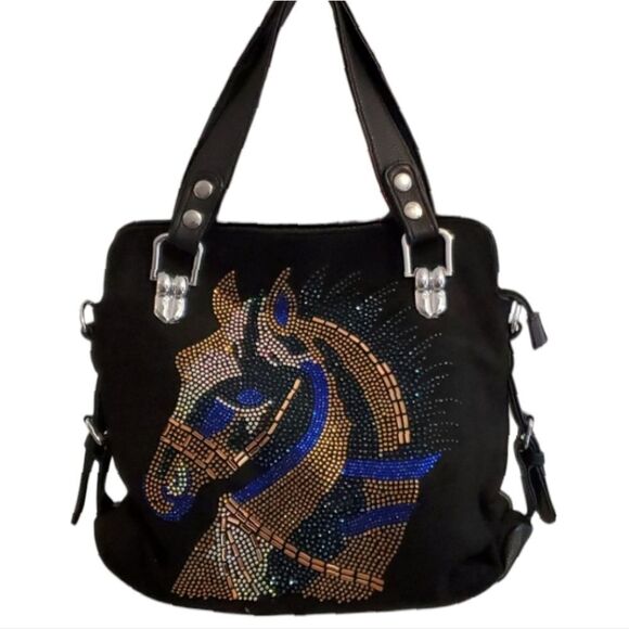 SALE Animal Print Rhinestone Bling Suede Hobo Shoulder Handbag Purse - Picture 5 of 6